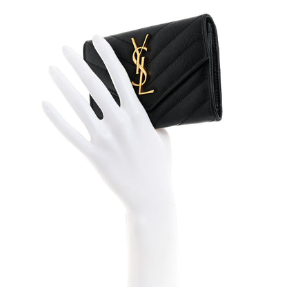 Saint Laurent Grain De Poudre Matelasse Chevron Small Monogram Envelope Wallet Black 2 of 8
