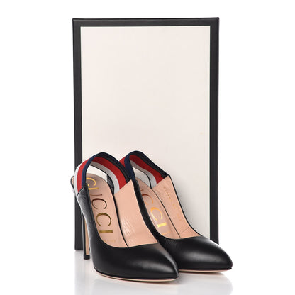 Gucci Malaga Kid Web Sylvie High Heel Slingback Pumps 37 Black 10 of 10