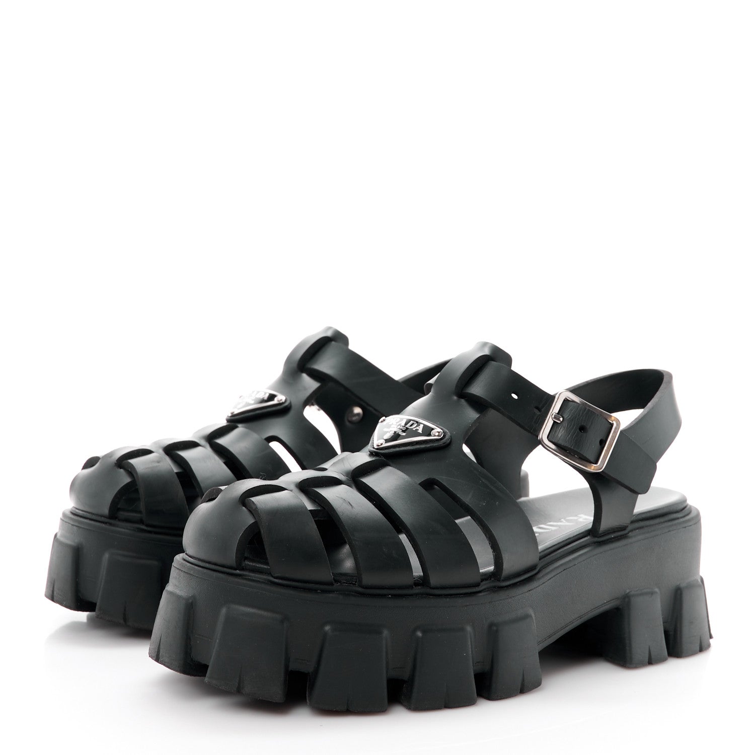 Prada Foam Rubber Triangle Logo Monolith 55mm Cage Sandals 36 Black 3 of 11
