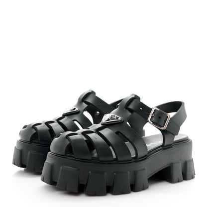 Prada Foam Rubber Triangle Logo Monolith 55mm Cage Sandals 36 Black 3 of 11