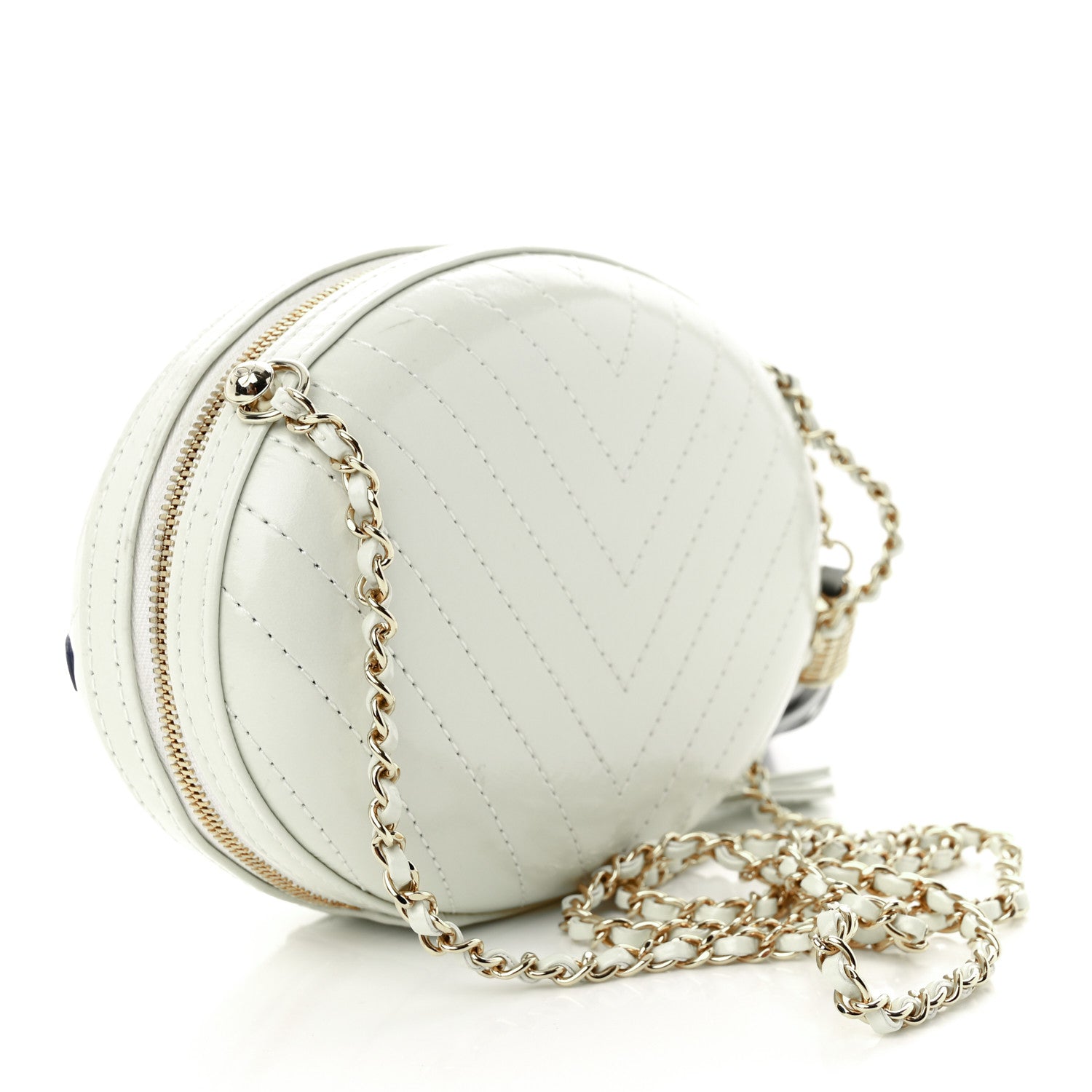 Chanel Embroidered Lambskin Chevron Quilted La Pausa Evening Bag White 2 of 10