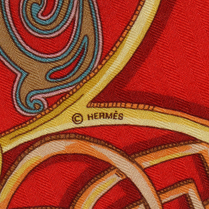 Hermes Cashmere Silk La Charmante Aux Animaux Scarf 140 Rouge Ardoise Vieil Or 4 of 7