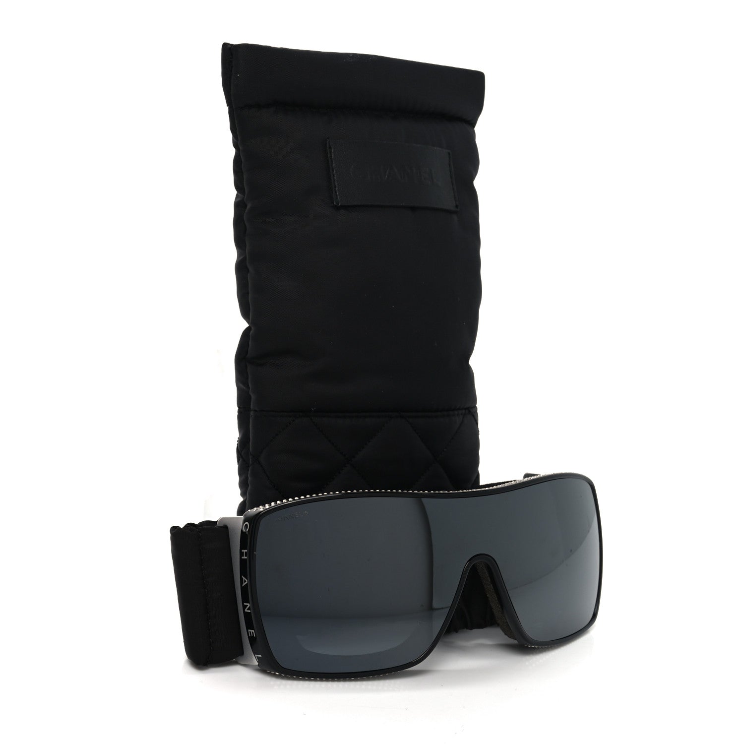 Chanel Crystal Acetate Technical Satin Shield Sunglasses Black 6 of 6