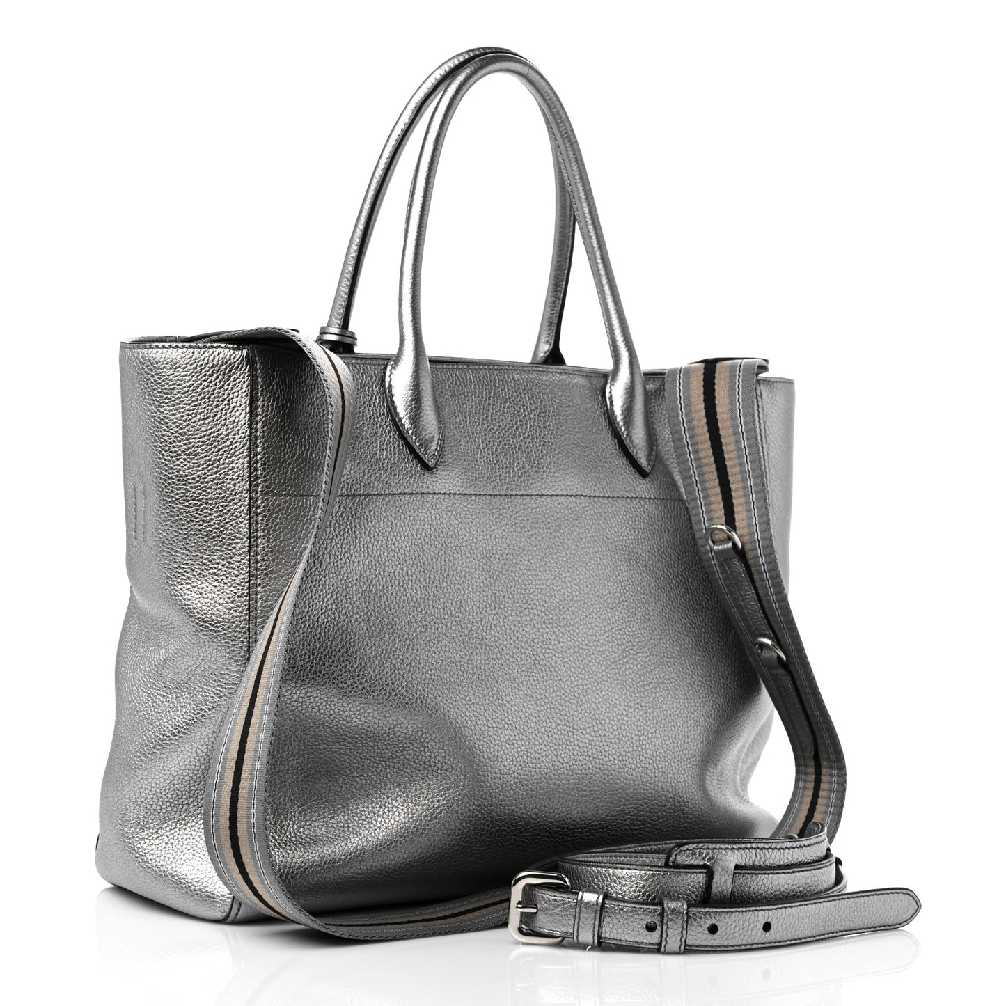 Metallic Vitello Daino Top Handle Tote Cromo
