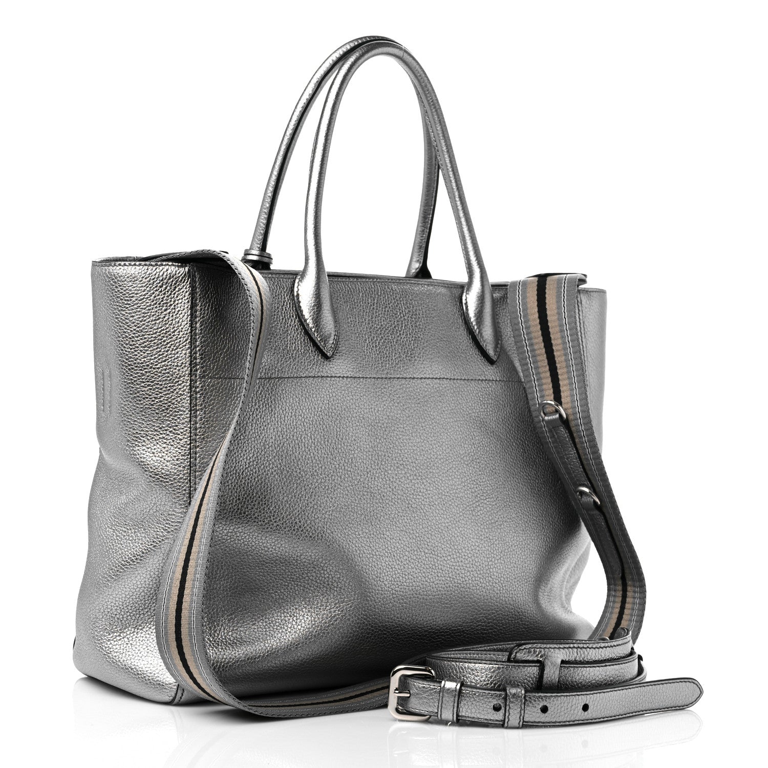 Prada Metallic Vitello Daino Top Handle Tote Cromo 3 of 11