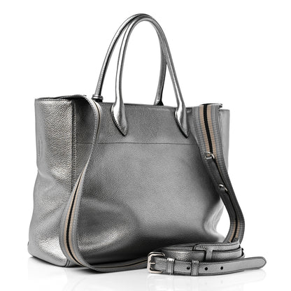 Prada Metallic Vitello Daino Top Handle Tote Cromo 3 of 11