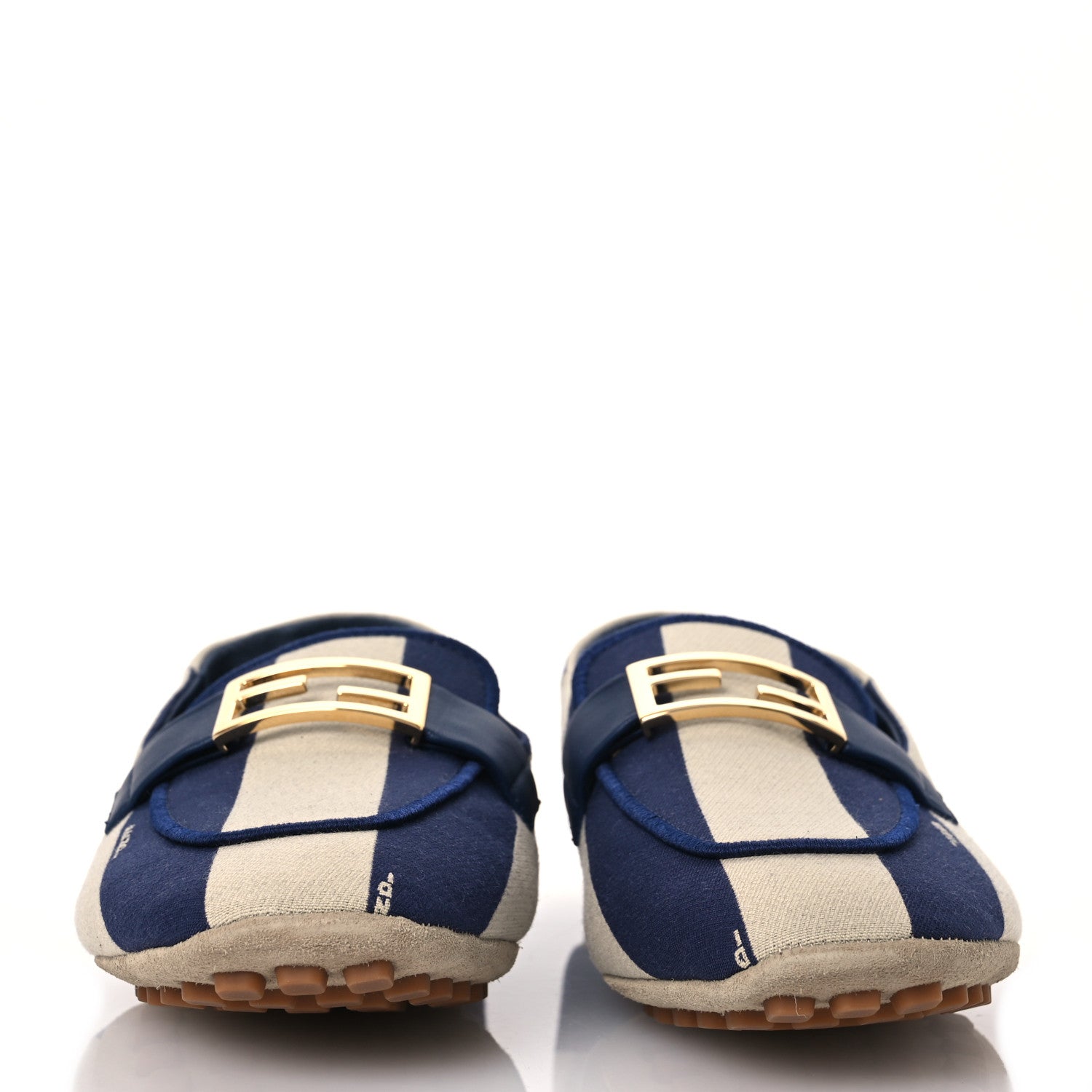 Fendi Fabric Jacquard FF Pequin Loafers 38 Bei Midnight 2 of 10