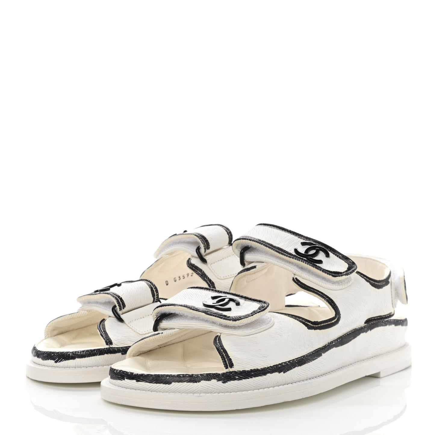 Calfskin Printed Velcro Dad Sandals 36.5 White Black