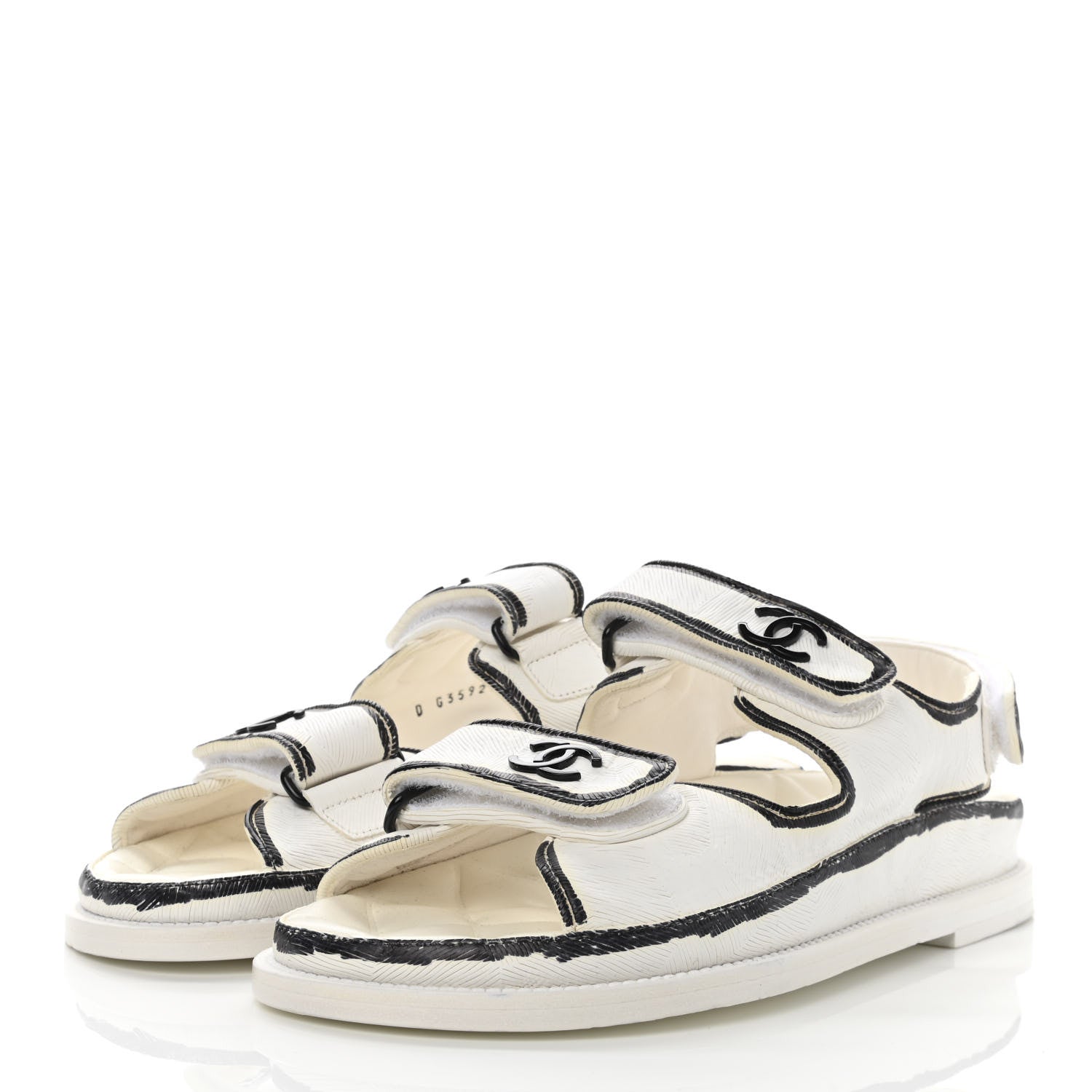 Chanel Calfskin Printed Velcro Dad Sandals 36.5 White Black 3 of 11