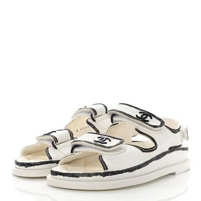 Chanel Calfskin Printed Velcro Dad Sandals 36.5 White Black 3 of 11