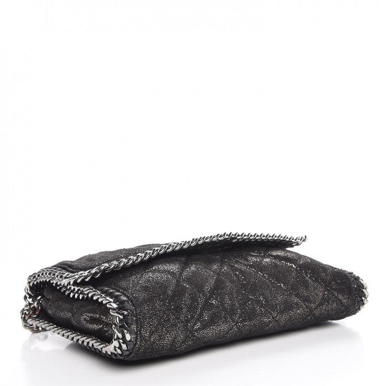 Metallic Shaggy Deer Quilted Falabella Shoulder Flap Black