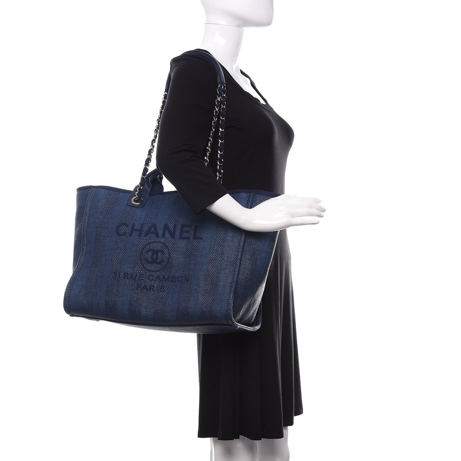 Chanel Mixed Fibers Striped Medium Deauville Tote Navy Blue 2 of 10