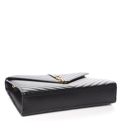 Saint Laurent Grain De Poudre Matelasse Chevron Large Monogram Satchel Black 4 of 10