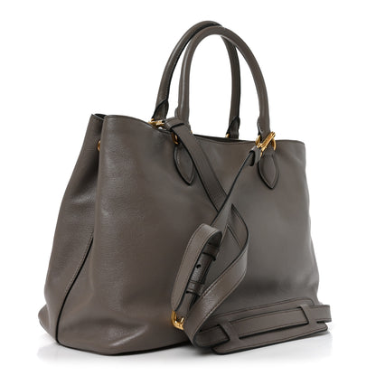 Prada Glace Calfskin Embossed Logo Tote Argilla 3 of 10