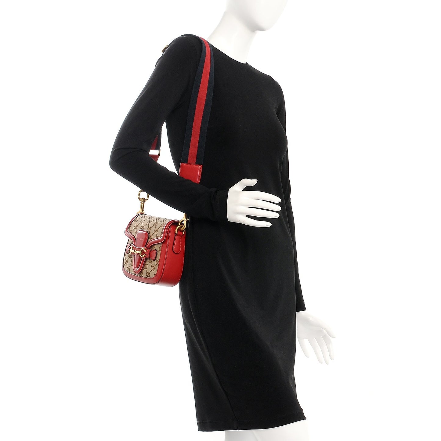 Monogram Ruinart Calfskin Small Lady Web Shoulder Bag Beige Ebony Hibiscus Red