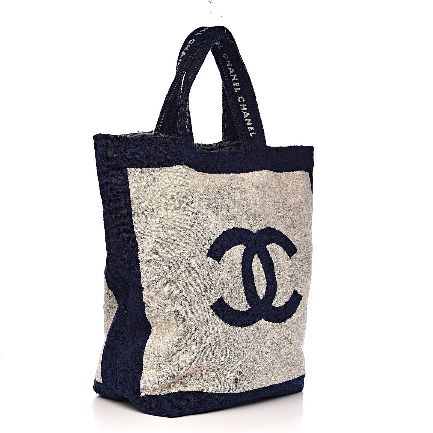 Terry Cotton CC Beach Tote Towel Set Navy Blue Beige