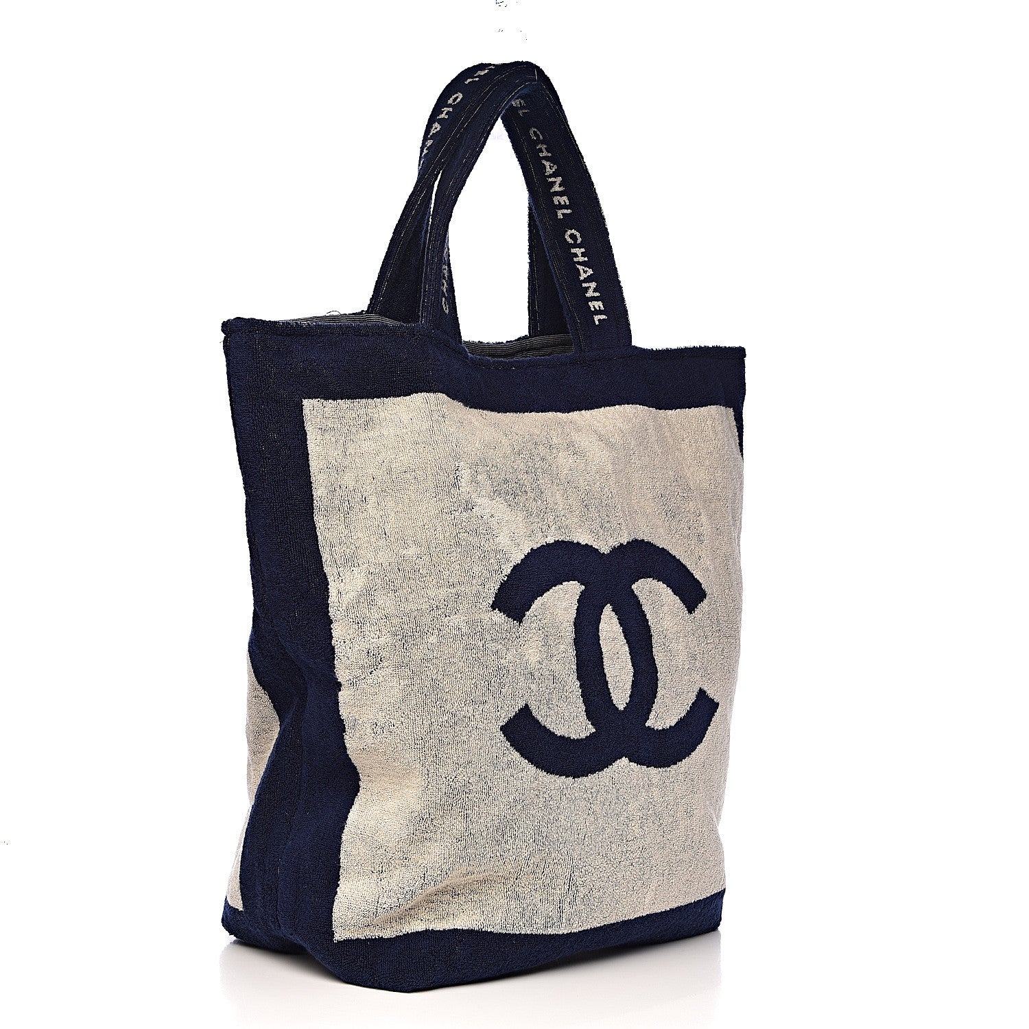 Chanel Terry Cotton CC Beach Tote Towel Set Navy Blue Beige 5 of 12