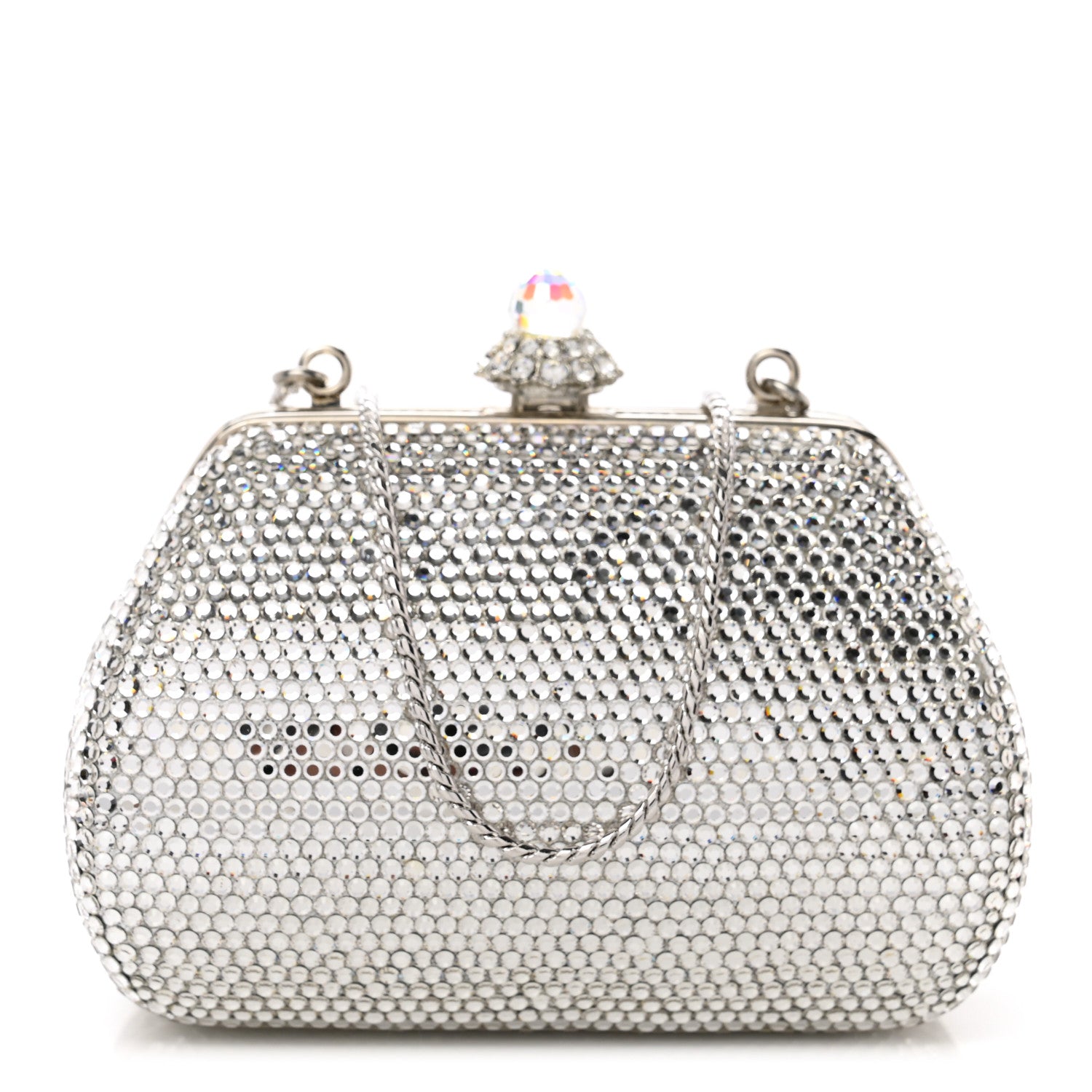 Judith Leiber Swarovski Crystal Minaudiere Clutch Silver 1 of 8