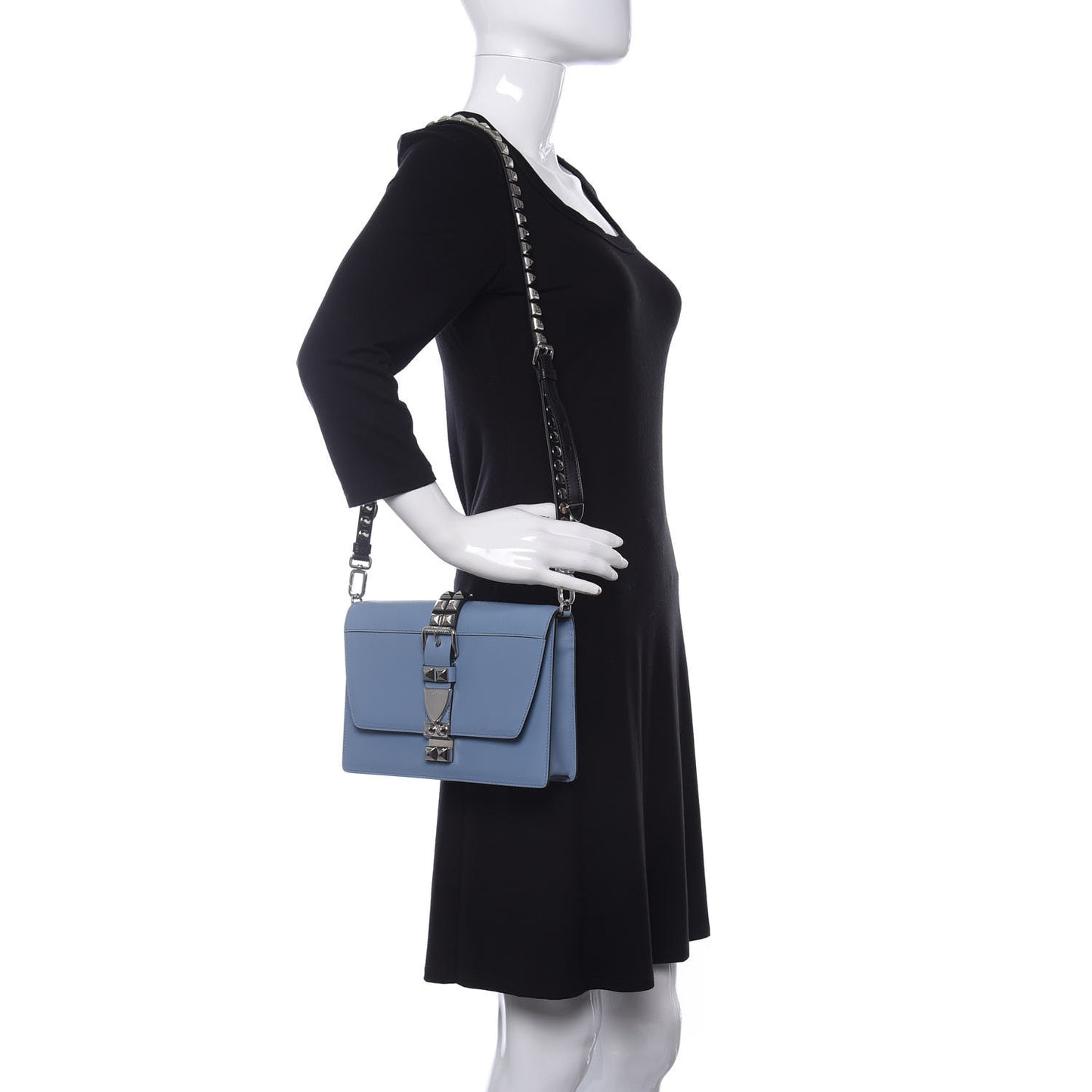 Saffiano City Calfskin Studded Large Elektra Shoulder Bag Astrale Black