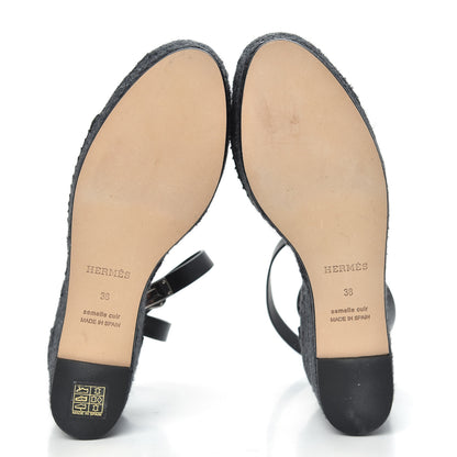 Hermes Calfskin Tipoli Espadrille Wedges 38 Black 5 of 7