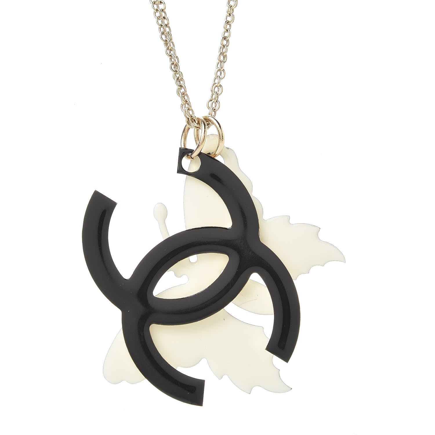 Chanel Enamel Butterfly CC Necklace Black White Gold 5 of 6