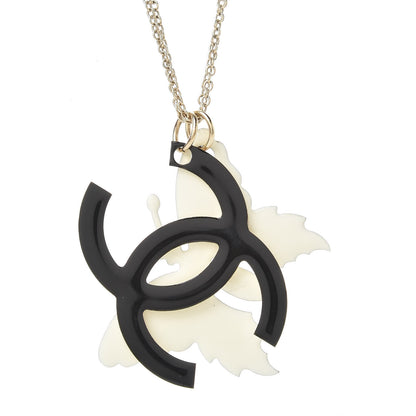 Chanel Enamel Butterfly CC Necklace Black White Gold 5 of 6