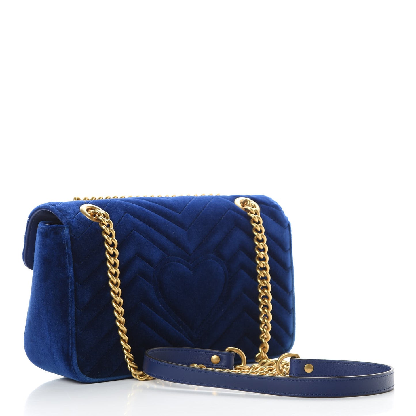 Velvet Matelasse Small GG Marmont Shoulder Bag Cobalt Blue