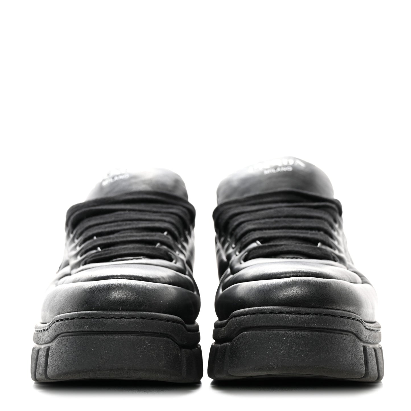 Nappa Soft Metal Triangle Logo Womens Padded 30mm Sneakers 39.5 Black