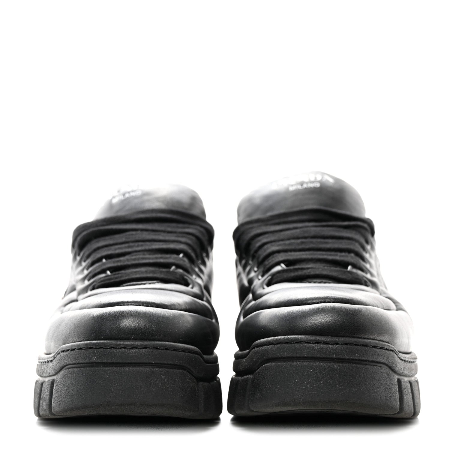 Prada Nappa Soft Metal Triangle Logo Womens Padded 30mm Sneakers 39.5 Black 2 of 15