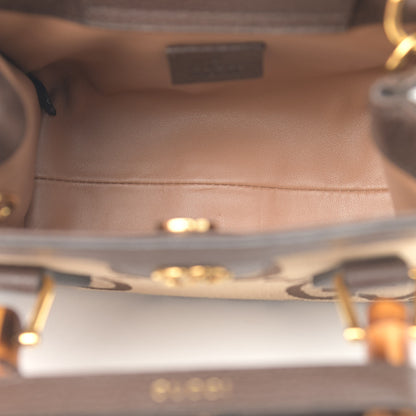 Gucci Monogram Jumbo GG Textured Dollar Calfskin Mini Diana Tote Bag Camel Ebony New Acero 5 of 10