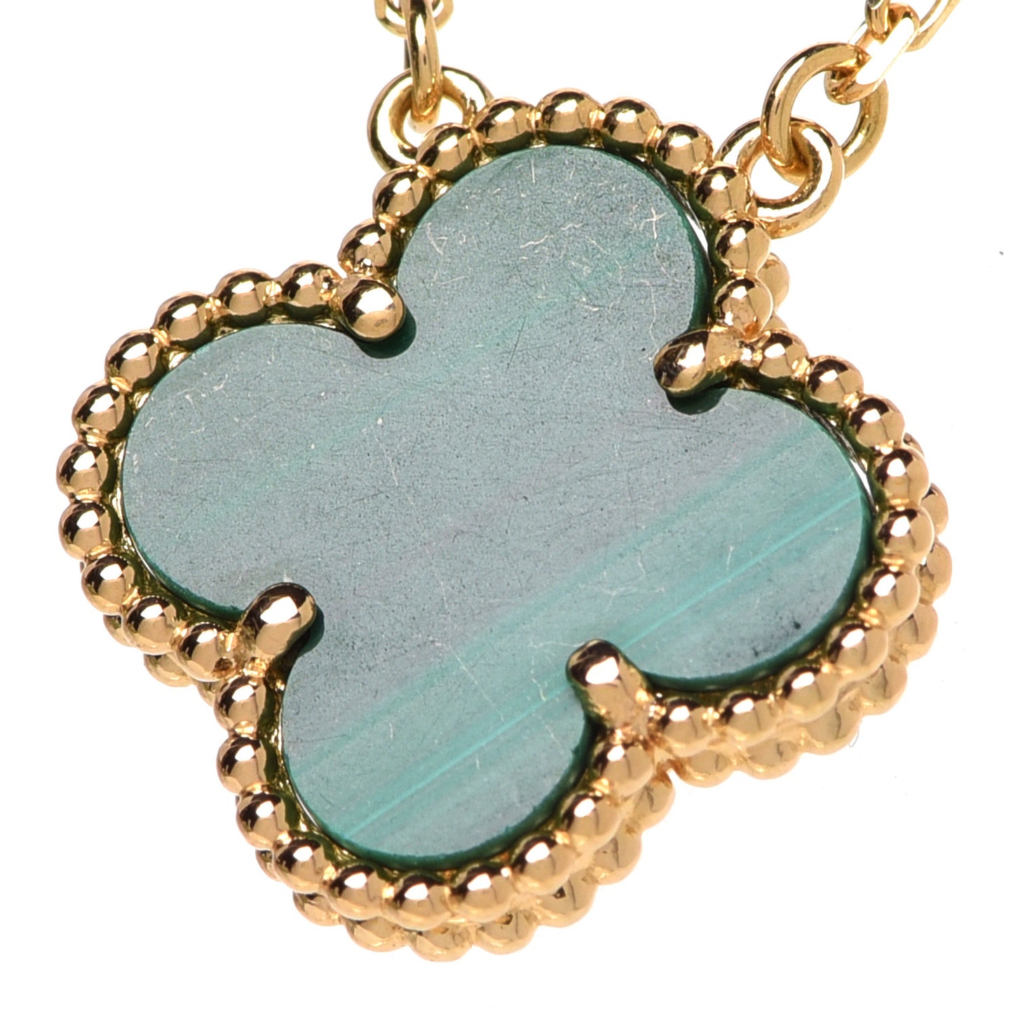 18K Yellow Gold Malachite Vintage Alhambra Pendant Necklace