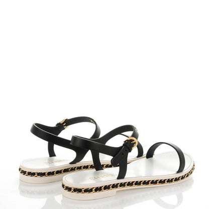 Chanel Calfskin CC Chain Flat Sandals 38 White Black 4 of 7