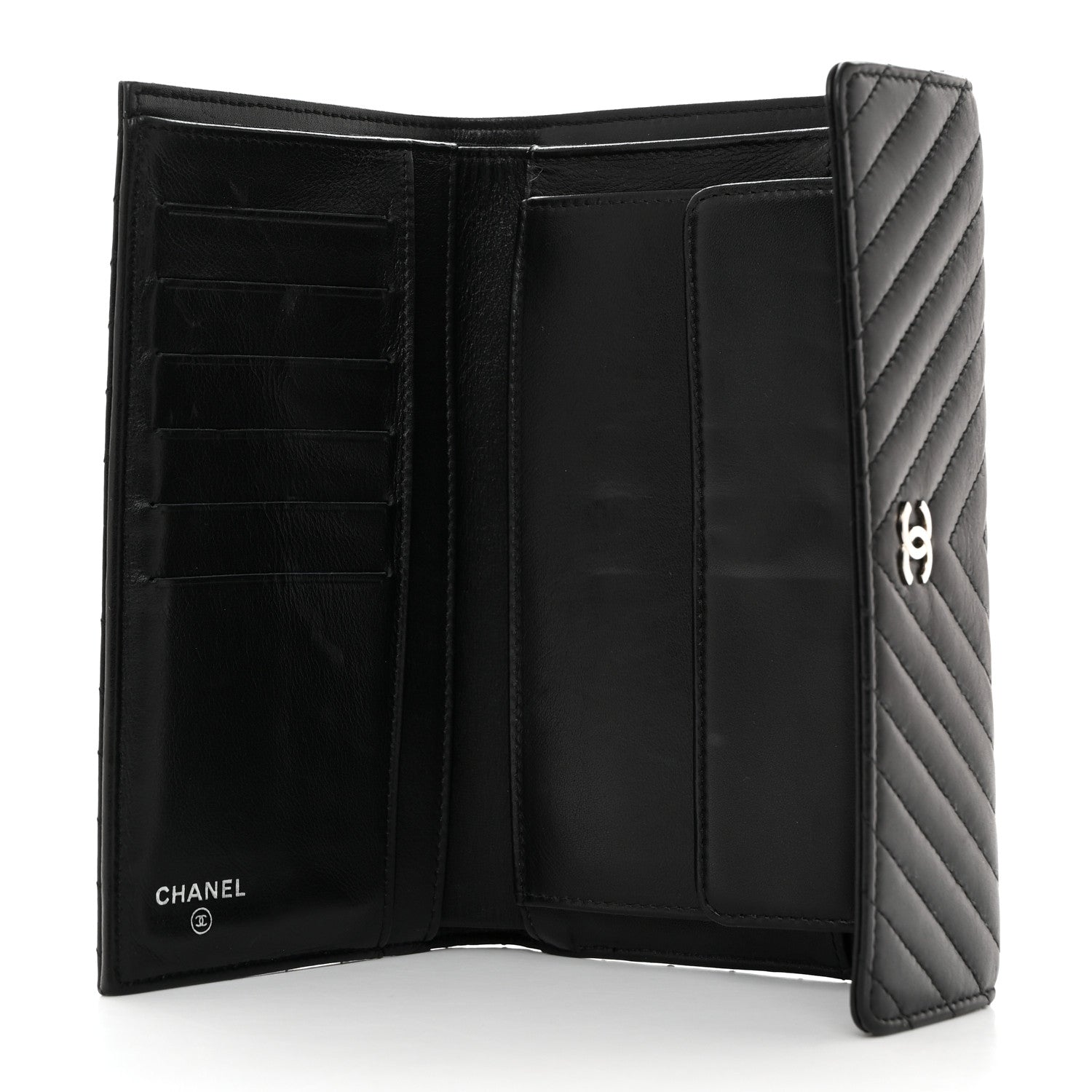 Chanel Lambskin Chevron Quilted Large Flap Clutch Wallet Black 5 of 8
