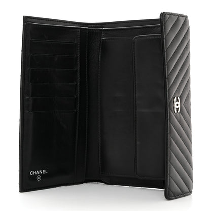 Chanel Lambskin Chevron Quilted Large Flap Clutch Wallet Black 5 of 8