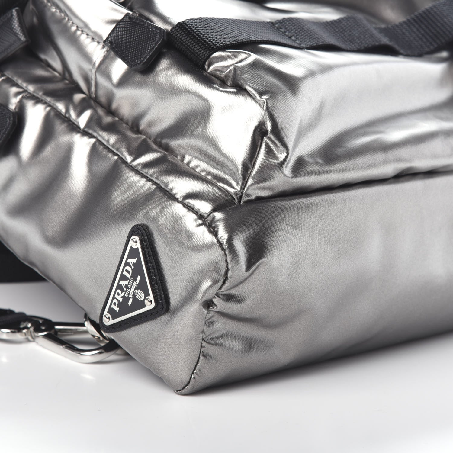 Prada Metallic Tessuto Nylon Saffiano Sling Backpack Silver 6 of 7