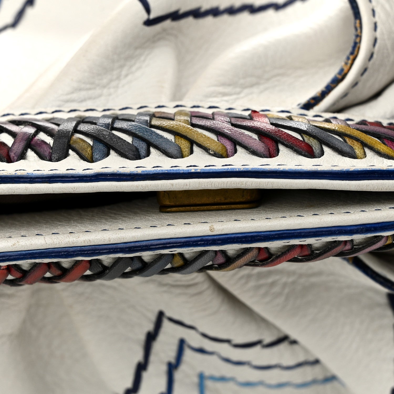 Fendi Vitello Palma Zig Zag Thread Embroidered Doctor B Hobo White Multicolor 11 of 18