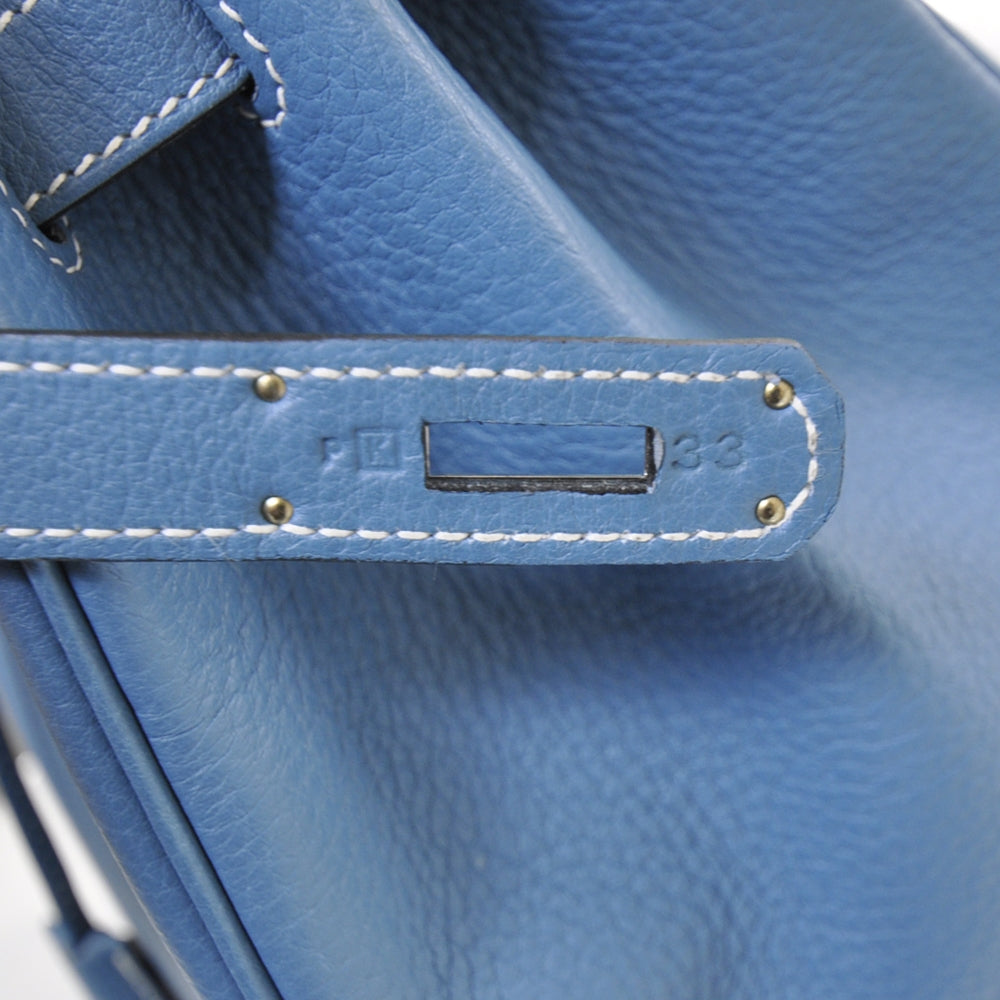 Clemence Leather BIRKIN 35 Blue Jean Tote Bag