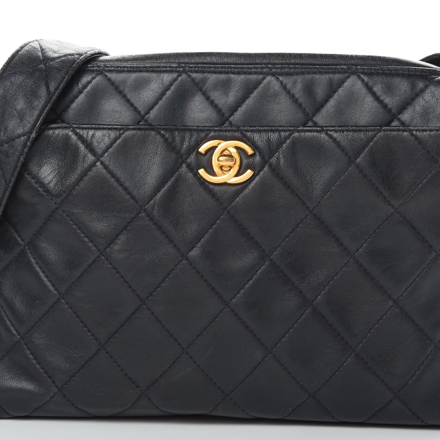 Lambskin Quilted CC Shoulder Bag Navy
