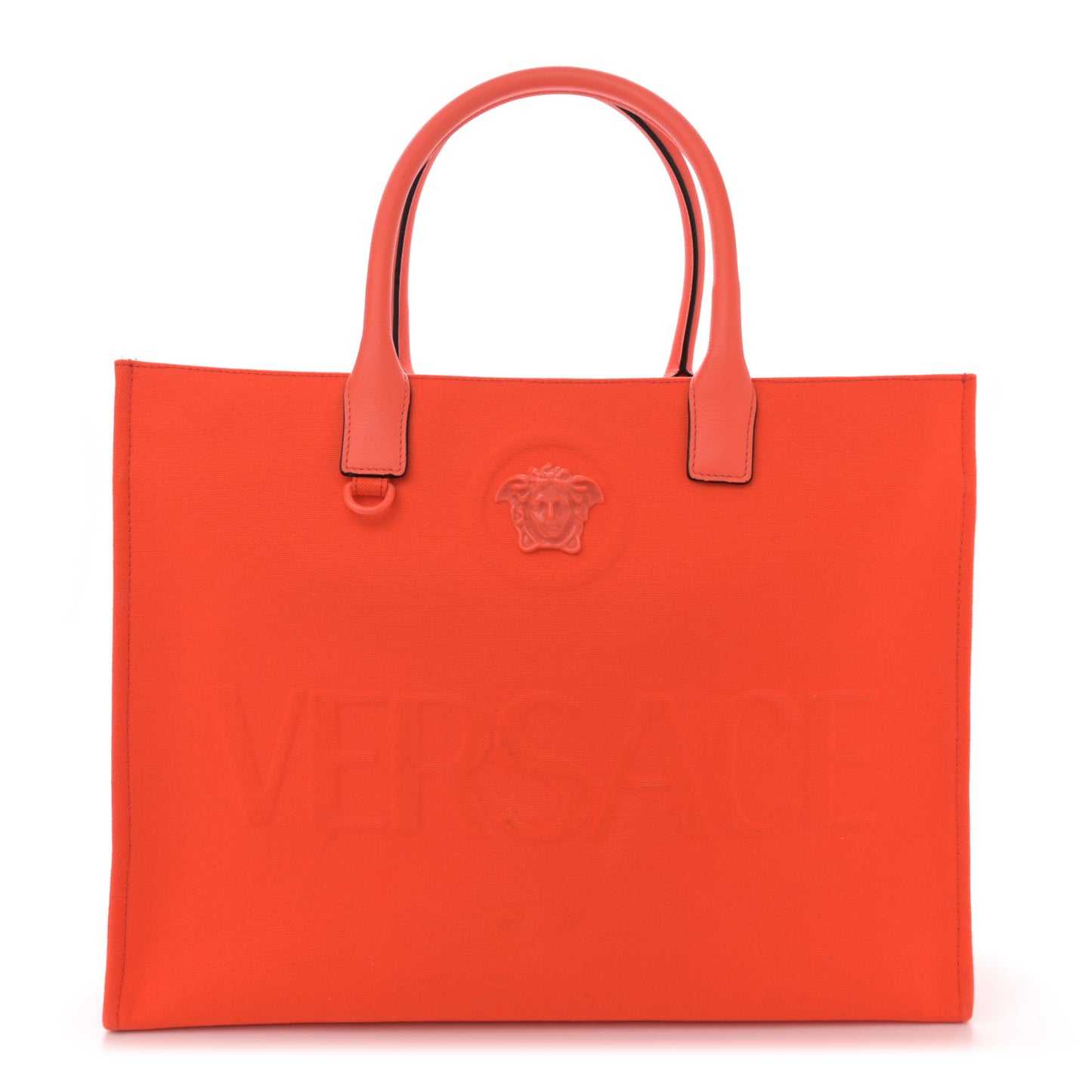 Canvas Calfskin Large La Medusa Tote Bag Orange