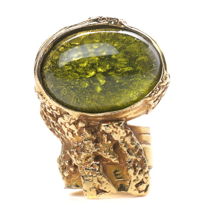 Saint Laurent Glass Cabochon Arty Ovale Ring 5 Gold Green 1 of 4