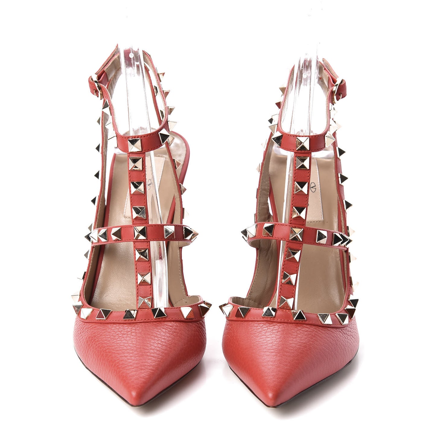 Pebbled Calfskin Rockstud Ankle Strap 100mm Pumps 38.5 Rock Pink