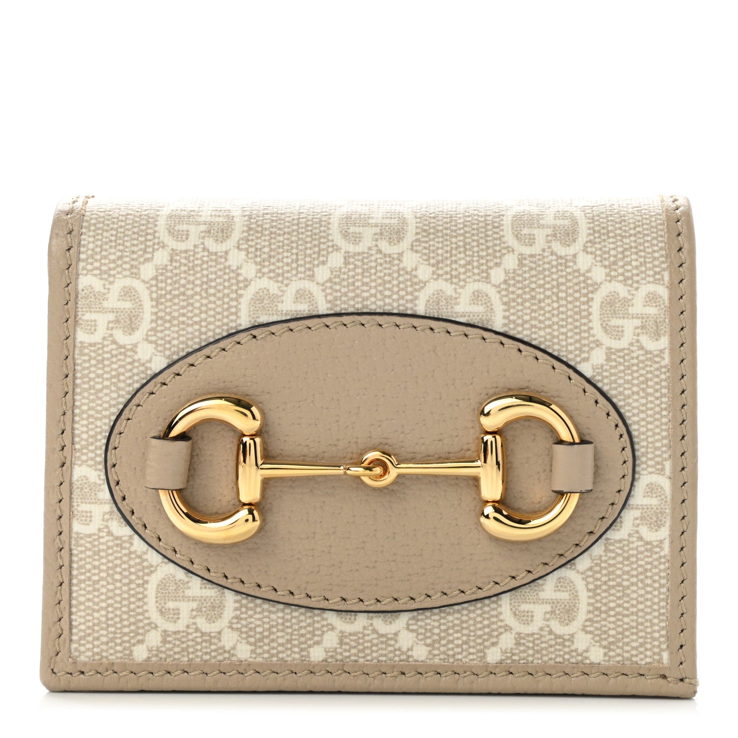 Gucci GG Supreme Monogram Textured Dollar Calfskin Horsebit 1955 Card Case Wallet Beige Mystic White Oatmeal 1 of 9