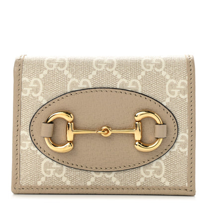 Gucci GG Supreme Monogram Textured Dollar Calfskin Horsebit 1955 Card Case Wallet Beige Mystic White Oatmeal 1 of 9