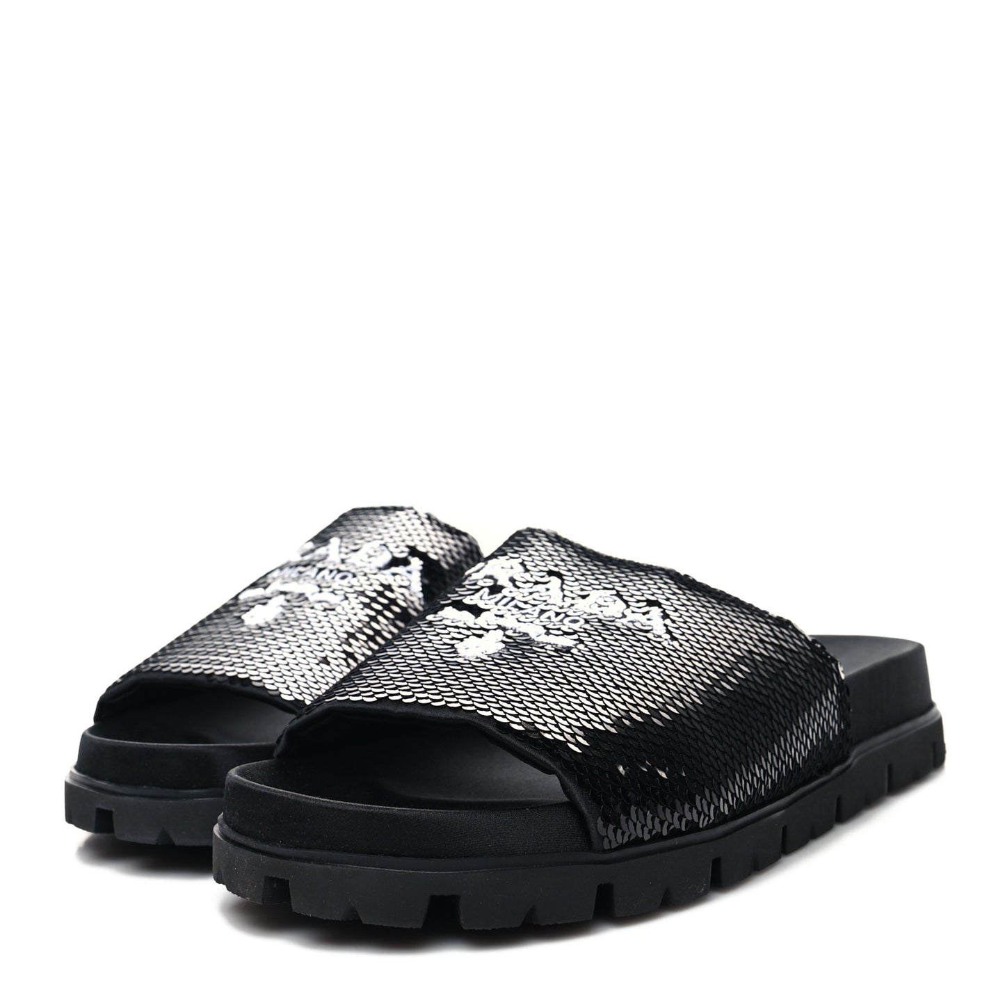 Paillettes Sequin Logo Slide Sandals 41.5 Black