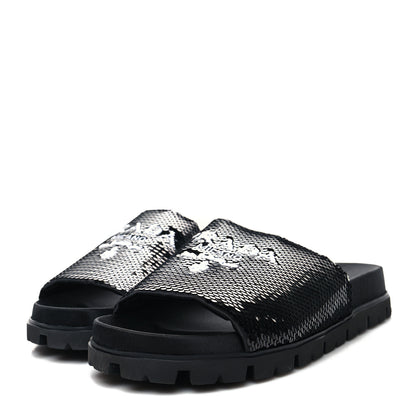 Prada Paillettes Sequin Logo Slide Sandals 41.5 Black 3 of 10