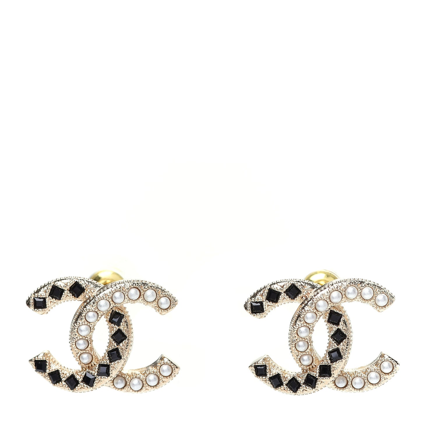 Resin Pearl CC Earrings Gold Black