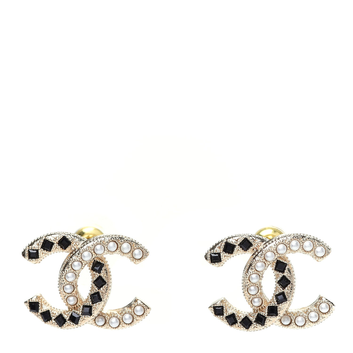 Chanel Resin Pearl CC Earrings Gold Black 1 of 5