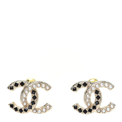 Chanel Resin Pearl CC Earrings Gold Black 1 of 5