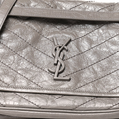 Saint Laurent Crinkled Calfskin Matelasse Monogram Medium Niki Chain Satchel Fog 8 of 10