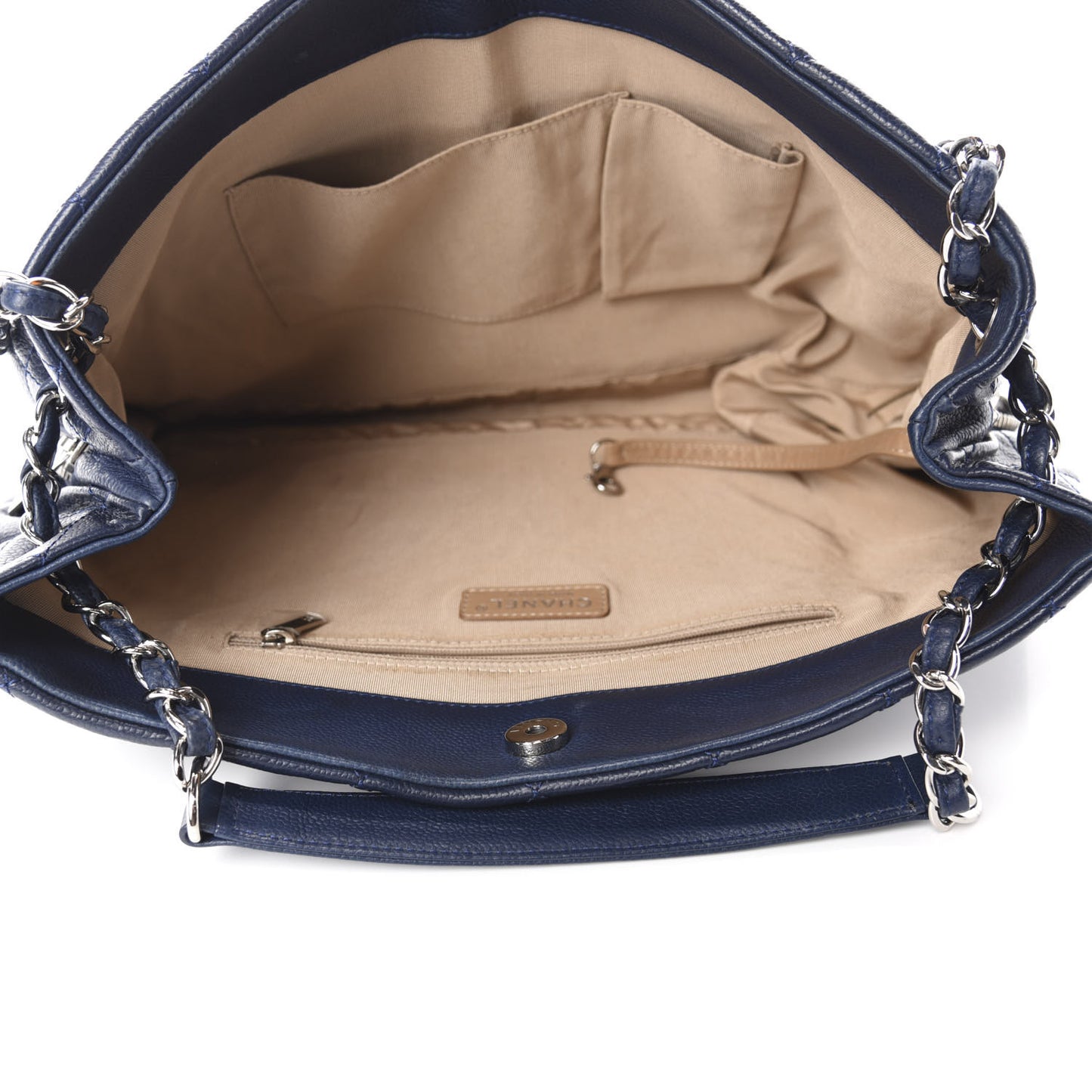 Caviar Quilted Expandable Zip Shoulder Bag Blue